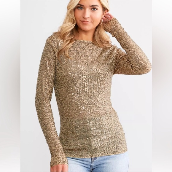 Free People Intimately Gold Rush Combo Sequins Top Blouse Size Small - Picture 10 of 15